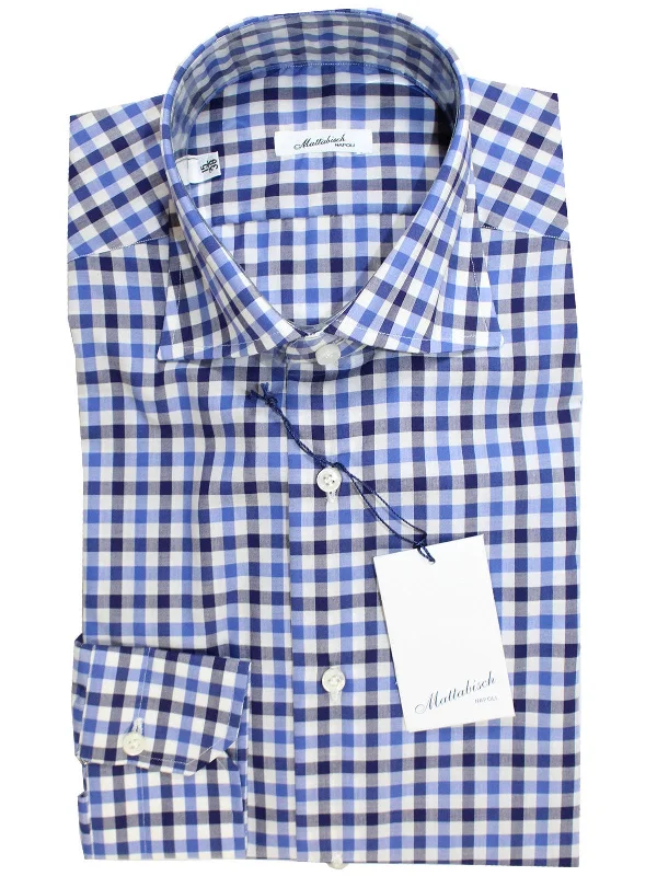 Limited Quantity Mattabisch Napoli Shirt Royal Blue White Navy Check 44 - 17 1/2 SALE
