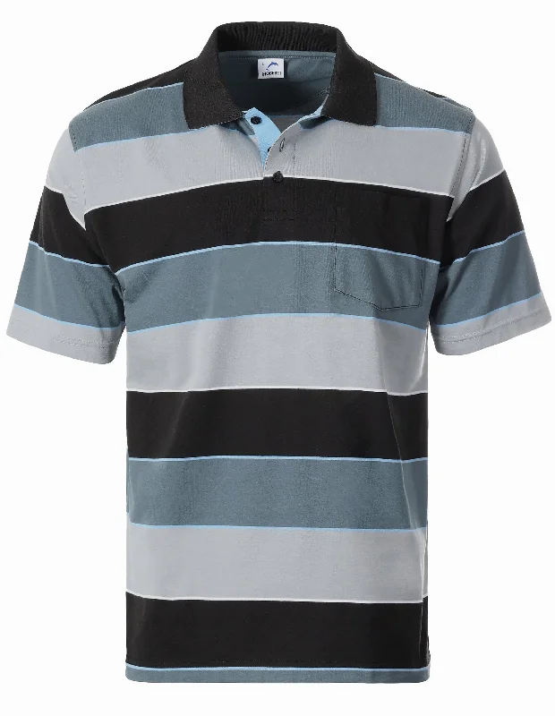 Huge Discounts MEN'S STRIPPED SHORT SLEEVE POLO WITH CHEST POCKET