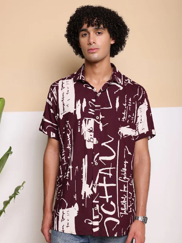 While Supplies Last Purple HALF CASUAL PRINTED COTTON SHIRT REGULAR FIT FOR MEN