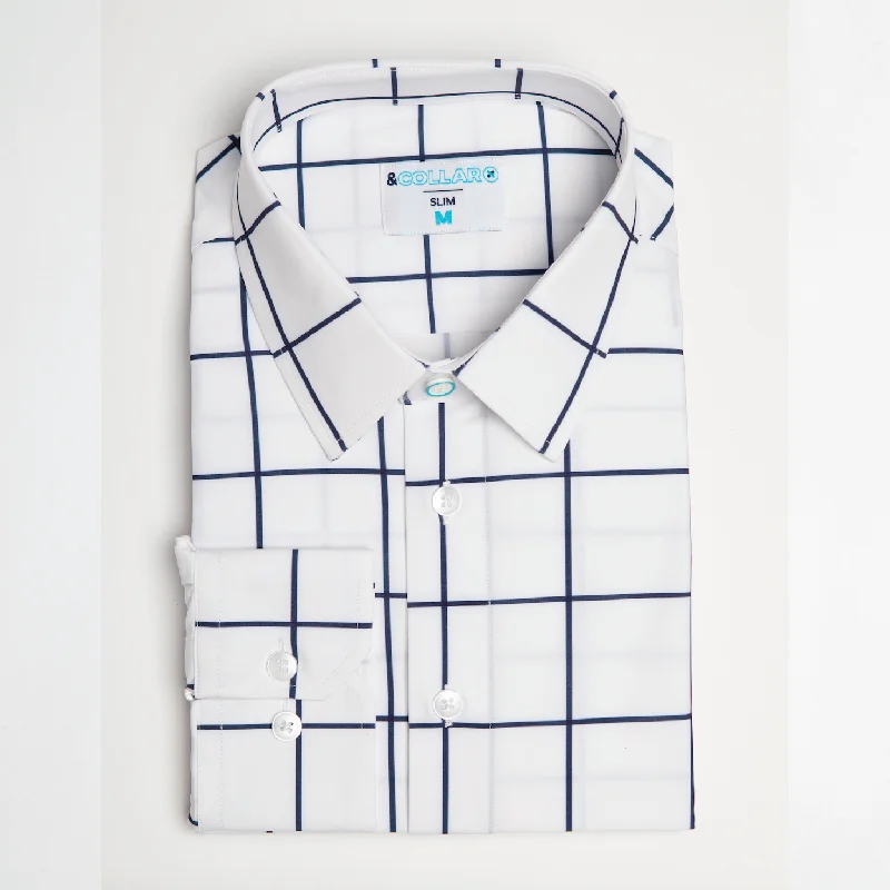 Weekend Savings Delight Range Shirt - White w/ Navy Windowpane