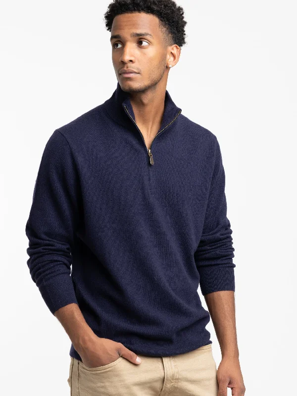 Crazy Deals Hunter Navy Wool Piqué Quarter-Zip Sweater
