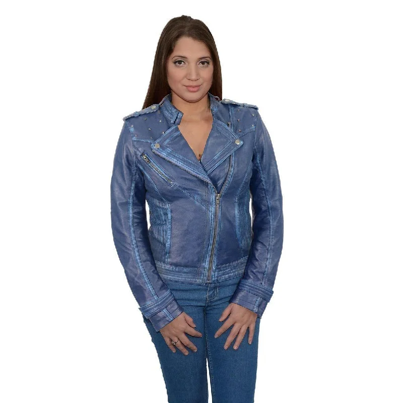 Massive Savings Milwaukee Leather Women's Maiden Royal Blue Premium Sheepskin Motorcycle Fashion Leather Jacket with Studs SFL2840 Massive Savings Milwaukee Leather Women's Maiden Royal Blue Premium Sheepskin Motorcycle Fashion Leather Jacket with Studs SFL2840