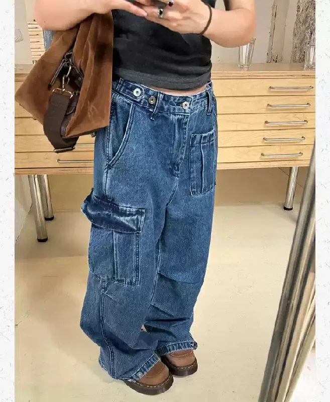 Bargain Alert Washed Adjusted Waist Baggy Cargo Jeans