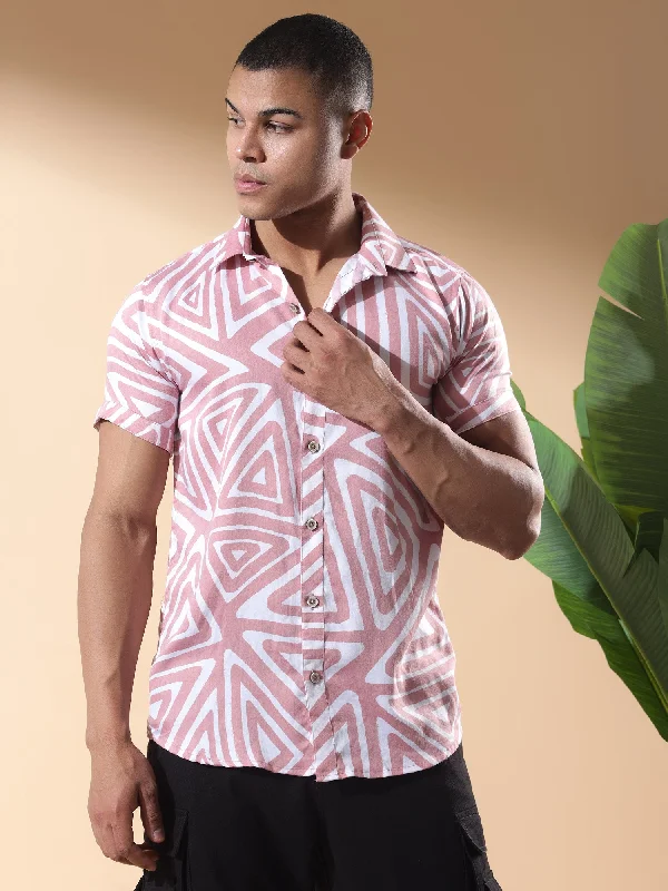 Exclusive Deal Pink Half Casual Printed Cotton Shirt Regular Fit For Man
