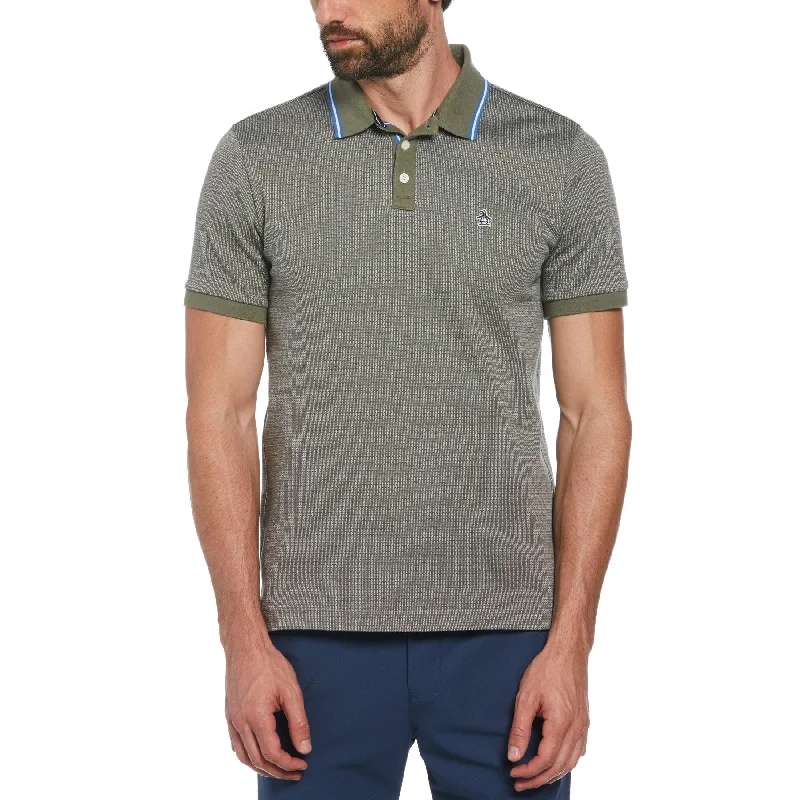 Markdown Madness Jacquard Polo Shirt With Tipping In Dusty Olive
