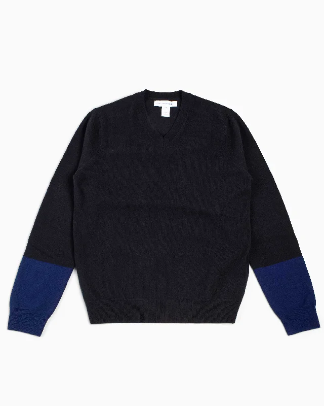 Weekend Savings Extravaganza Comme des Garçons SHIRT Fully Fashioned Knit V-Neck Pullover Black/Navy