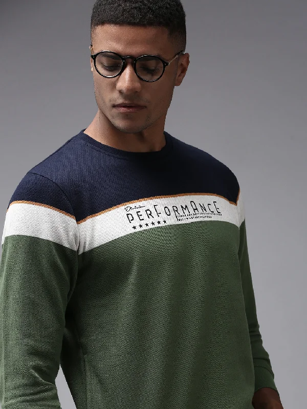 New Deal Men Green Colourblock Sweatshirt