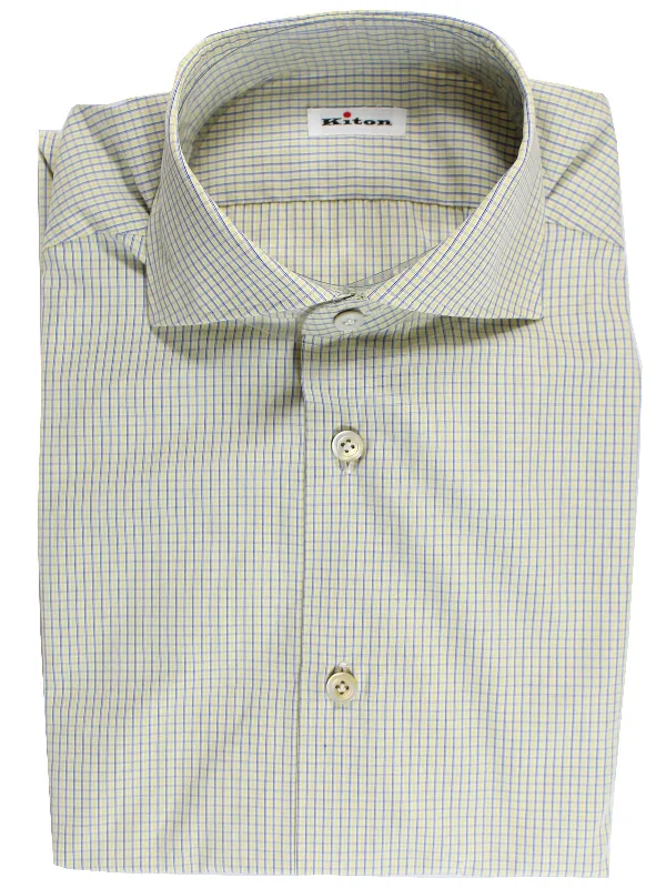 Weekend Savings Fiesta Kiton Dress Shirt White Lime Navy Check Spread Collar 41 - 16 REDUCED - SALE Weekend Savings Fiesta Kiton Dress Shirt White Lime Navy Check Spread Collar 41 - 16 REDUCED - SALE