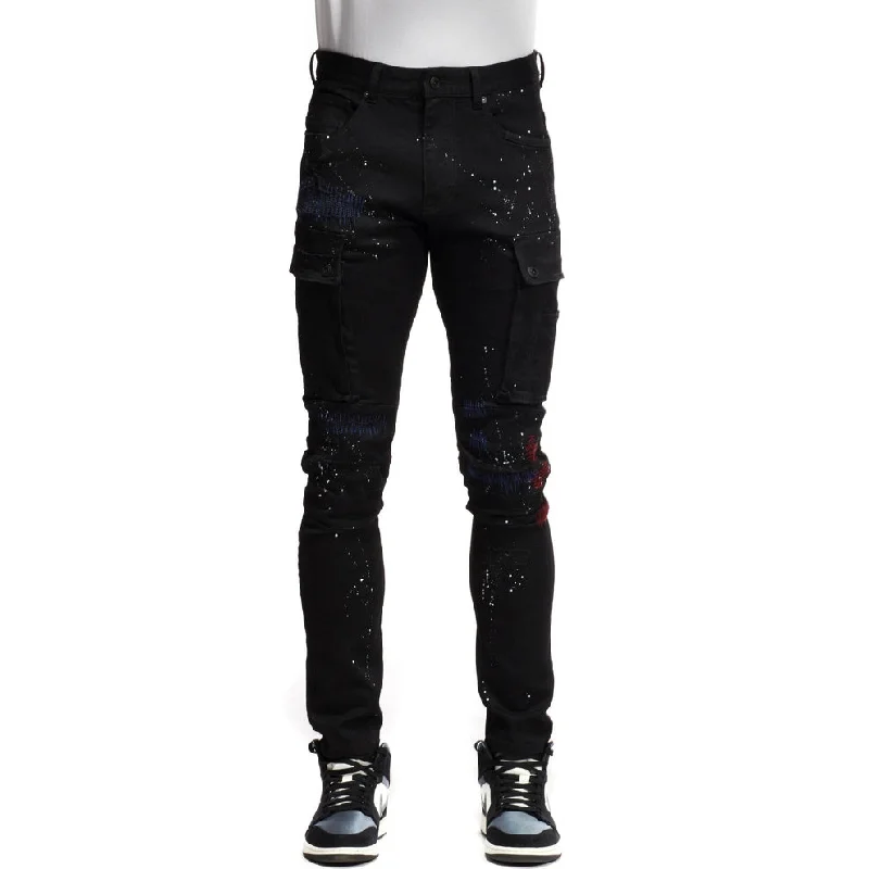 Can't Resist Slim Tapered Rip & Repair Cargo Pants - Black