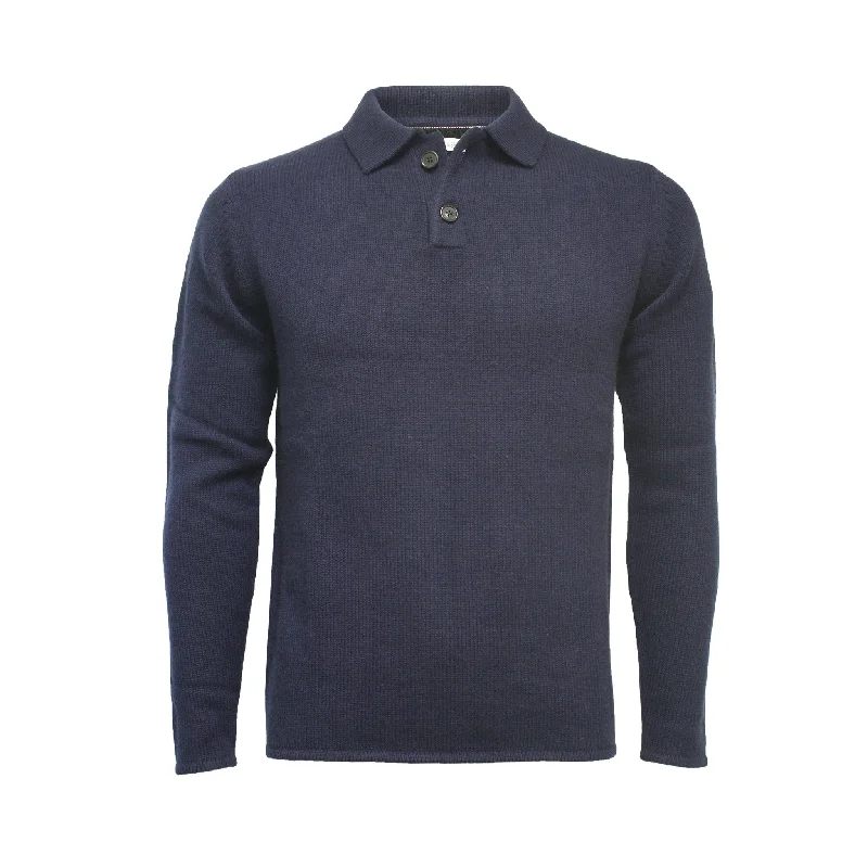 Price Drop Cashmere Sweater Polo Neck heavy Jersey Apollo Navy