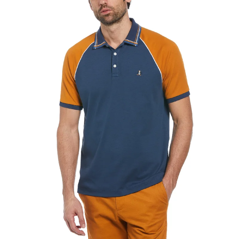 Price Cut Organic Cotton Raglan Colour Block Polo In Sargasso Sea