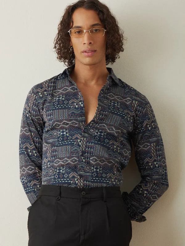 Best Seller Navy Printed Casual Shirt