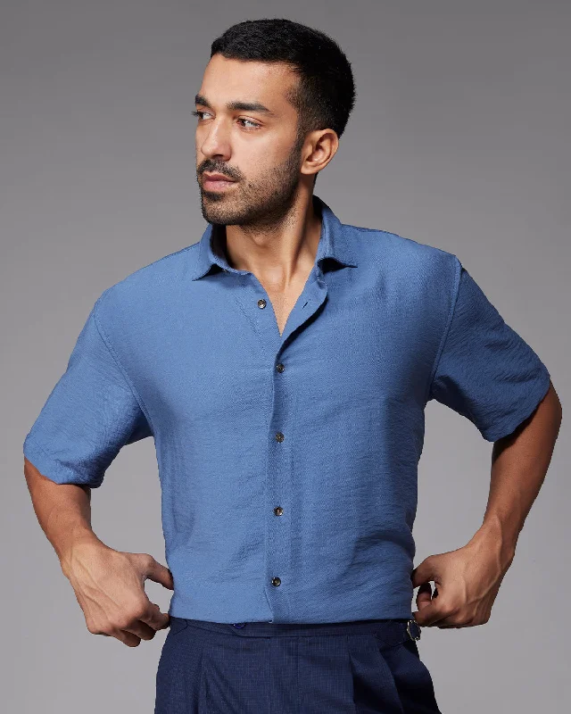Great Bargains Blue Half-Sleeve Twill Shirt