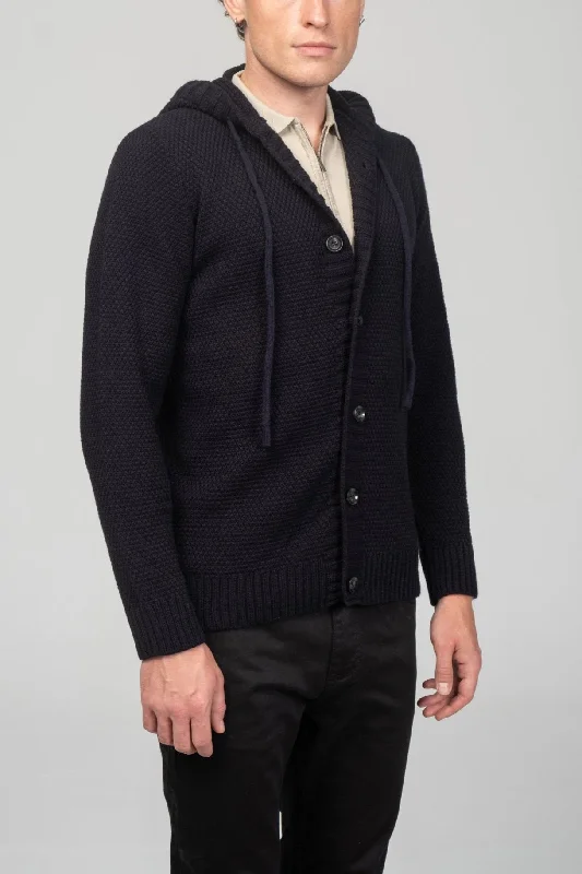 Exclusive Deal Full Button Up Waffled Cardigan - Navy