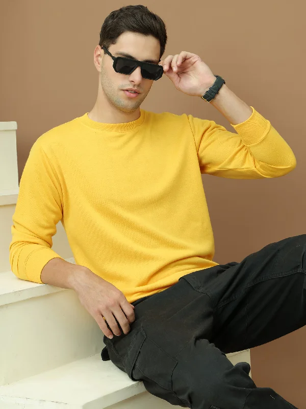 Early Access VimaL Jonney Regular Fit Yellow Solid Sweatshirt For Men