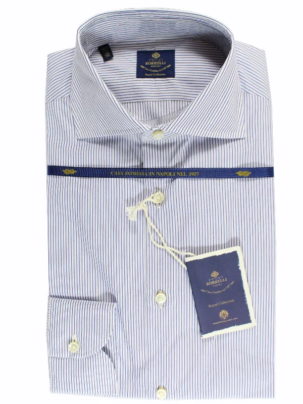 Limited Edition Luigi Borrelli Dress Shirt White Navy Stripes - Royal Collection 38 - 15 Limited Edition Luigi Borrelli Dress Shirt White Navy Stripes - Royal Collection 38 - 15
