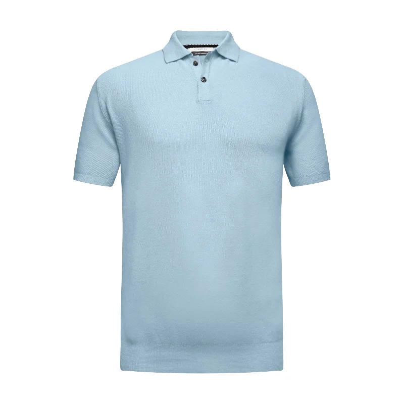 Limited Stock Cotton Cashmere Polo Shirt Cancale in fine pique stitch Light Blue