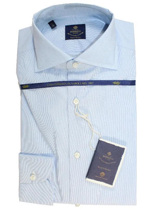 Savings Event Luigi Borrelli Dress Shirt ROYAL COLLECTION White Blue Thin Stripes 38 - 15 Savings Event Luigi Borrelli Dress Shirt ROYAL COLLECTION White Blue Thin Stripes 38 - 15