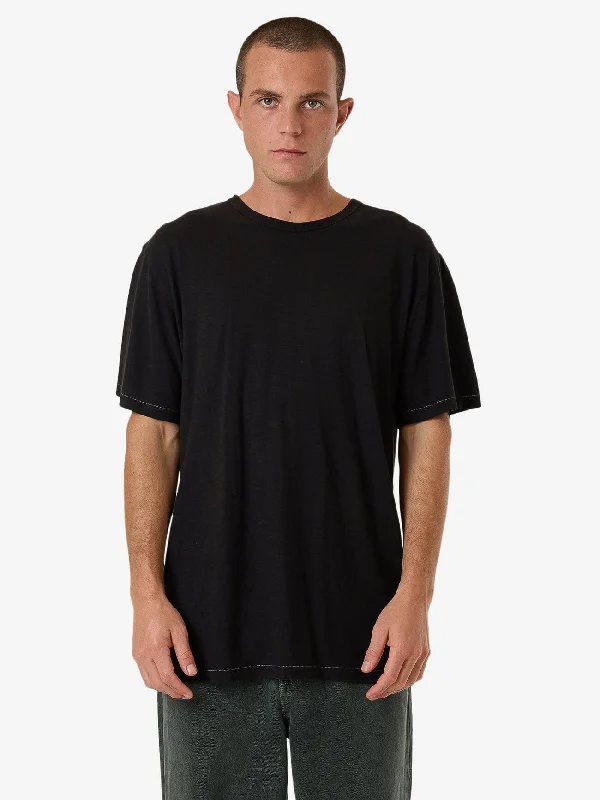 Unwind with Weekend Discounts Hemp Thrills Embro Lightweight Contrast Stitch Merch Fit Tee - Black