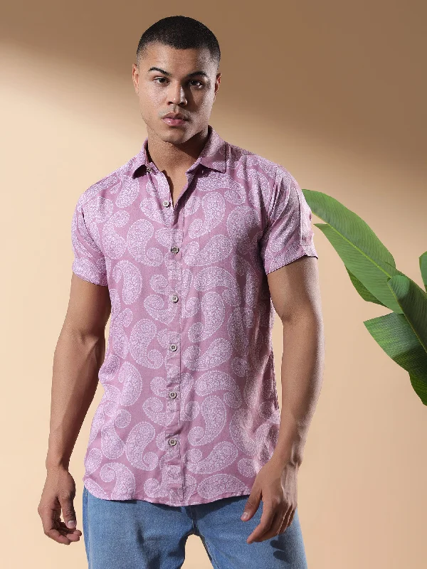 Take Advantage Pink Half Casual Printed Cotton Shirt Regular Fit For Man