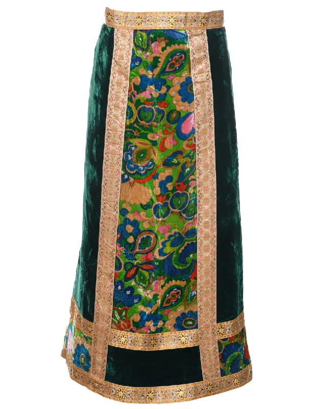 Warehouse Sale Velvet Dark Green Midi Skirt - S