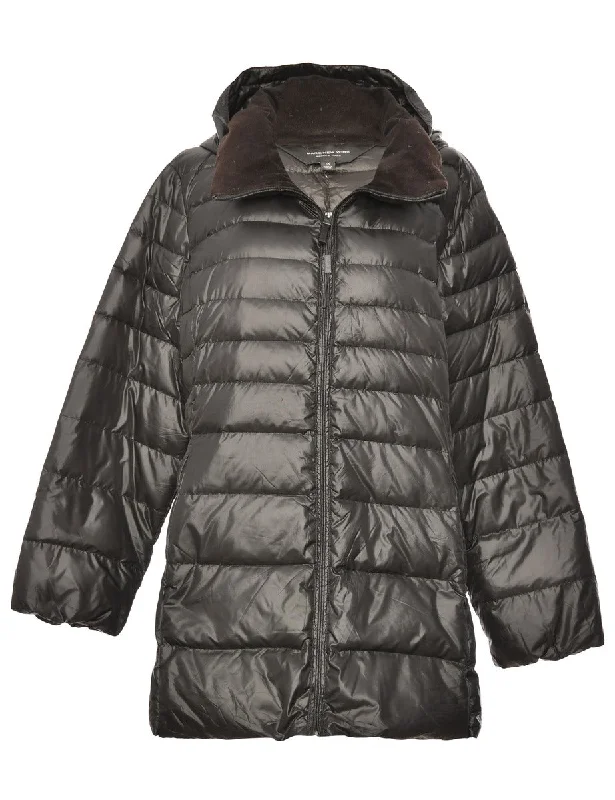 Great Deal Zip Front Black Puffer Jacket - L