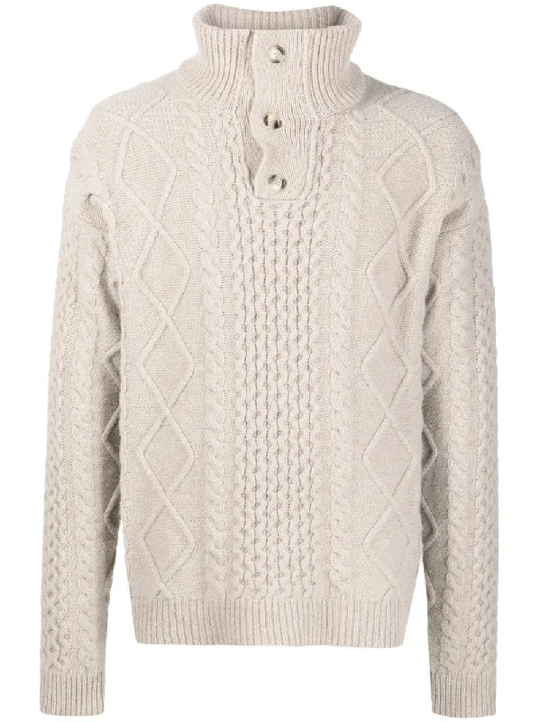 Deal Mania Button-Collar Cable-Knit Jumper