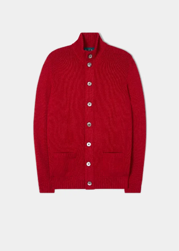 Super Deal Landford Men's Lambswool Buttoned Jumper In Dubonnet - Regular Fit