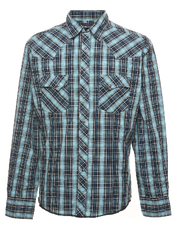 YEAR-End Clearance Wrangler Navy & Light Blue Checked Shirt - L