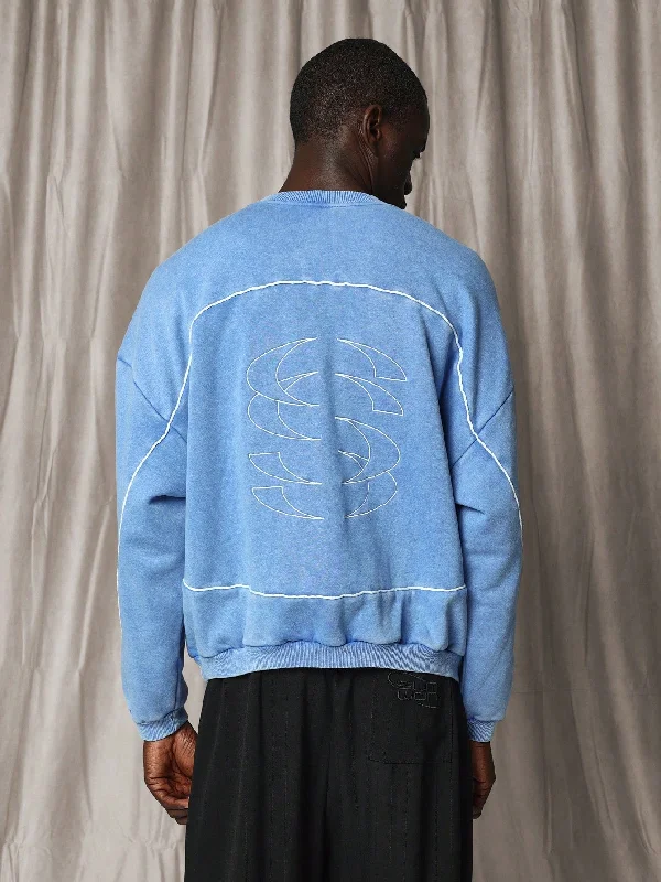 Flash Deal Regular Fit Washed Embroidered Sweatshirt With Piping