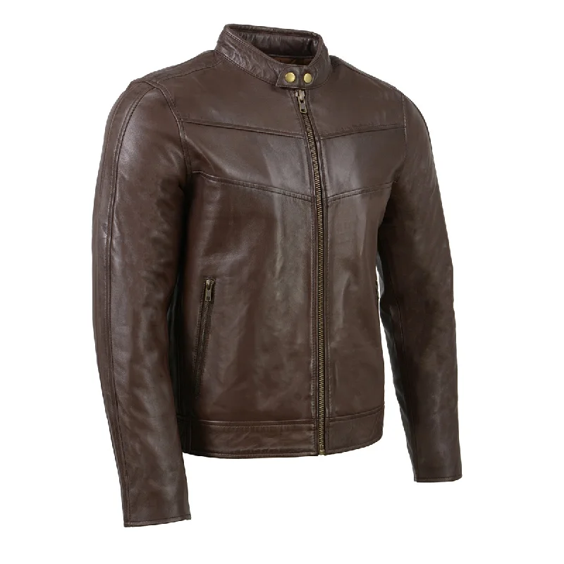 Low Prices Milwaukee Leather SFM1835 Men's Brown ‘Cafe Racer’ Leather Jacket with Snap Button Collar Low Prices Milwaukee Leather SFM1835 Men's Brown ‘Cafe Racer’ Leather Jacket with Snap Button Collar