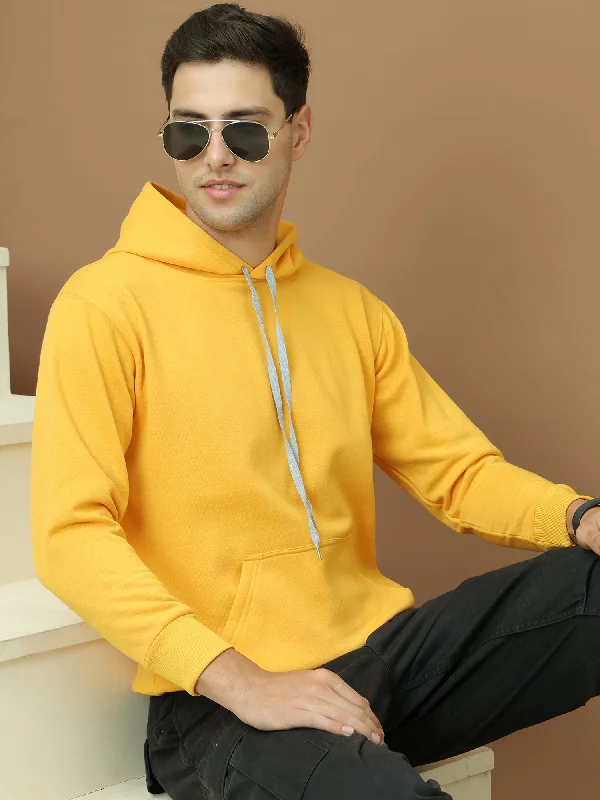Weekend Deals That Spark VimaL Jonney Regular Fit Yellow Solid Hoodie For Men