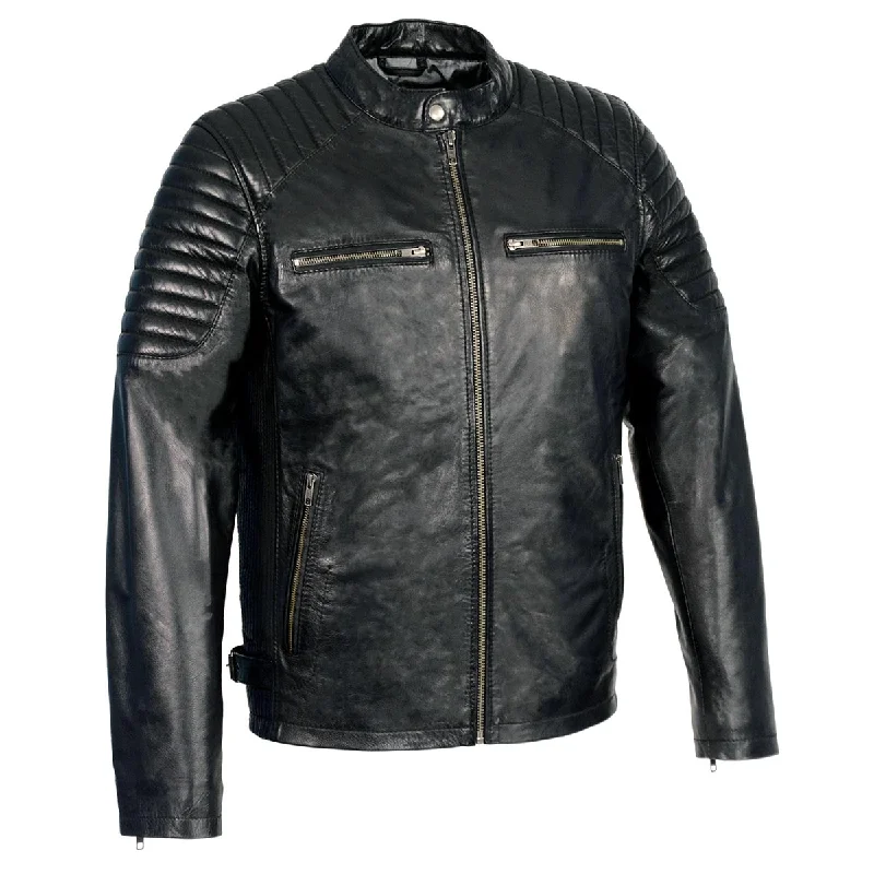 Price Reduction Milwaukee Leather SFM1840 Men's 'Quilted' Black Leather Fashion Jacket with Snap Button Collar Price Reduction Milwaukee Leather SFM1840 Men's 'Quilted' Black Leather Fashion Jacket with Snap Button Collar