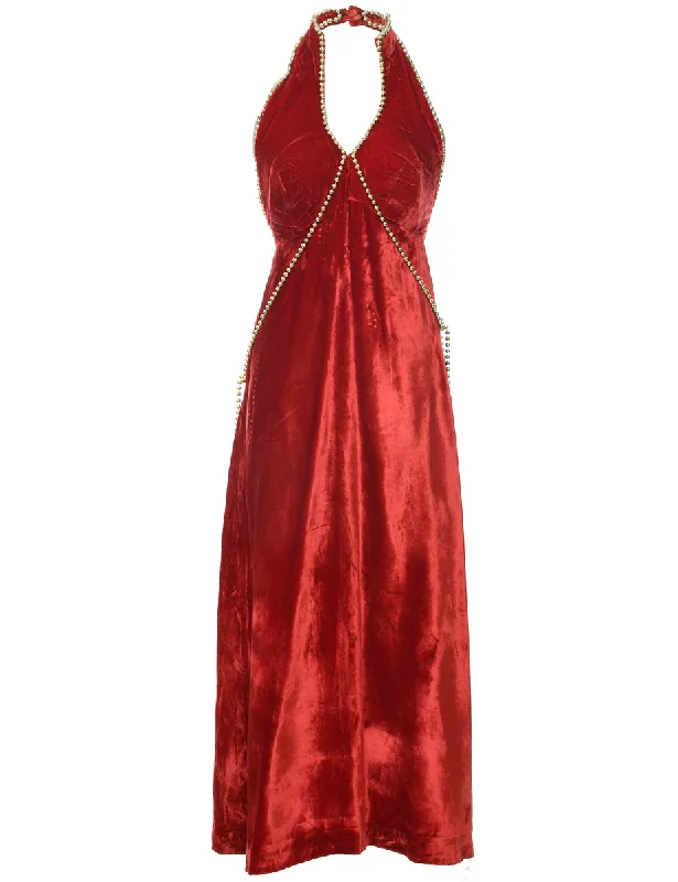 Instant Discount Velvet Halterneck Evening Dress - XS