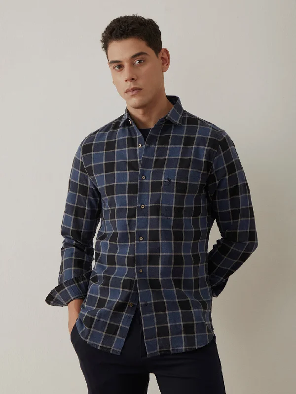 Huge Discounts Blue Grey Checks Shirt