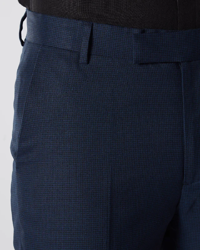 Amazing Deals Prime Blended Wool Houndstooth Dress Pants - Navy