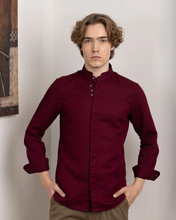 Online Only Maroon Chinese Collar Shirt