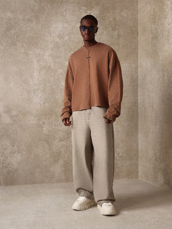 Weekend Savings Extravaganza Crop Fit Washed Sweatshirt With Exposed Seams And Mismatched Hem