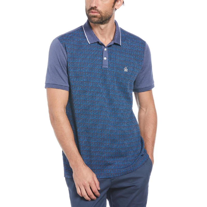 Weekend Deal Jacquard Front Basketweave Pattern Polo Shirt In Blue Indigo