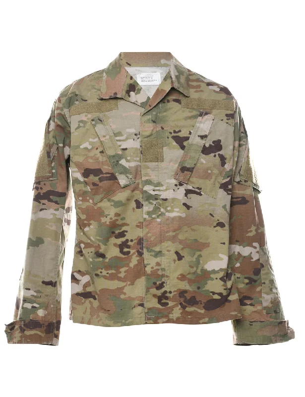 Weekend Deal Woodland Camouflage Print U.S Army Wind Resistant Military Coat - XS