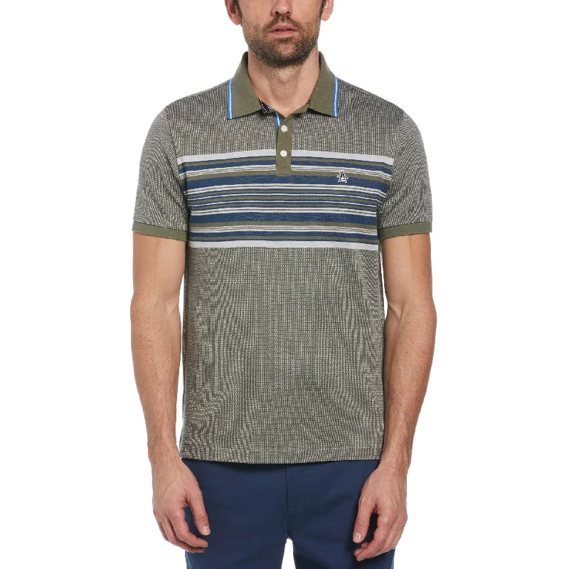 Low Prices All Over Jaquard Striped Polo Shirt In Dusty Olive