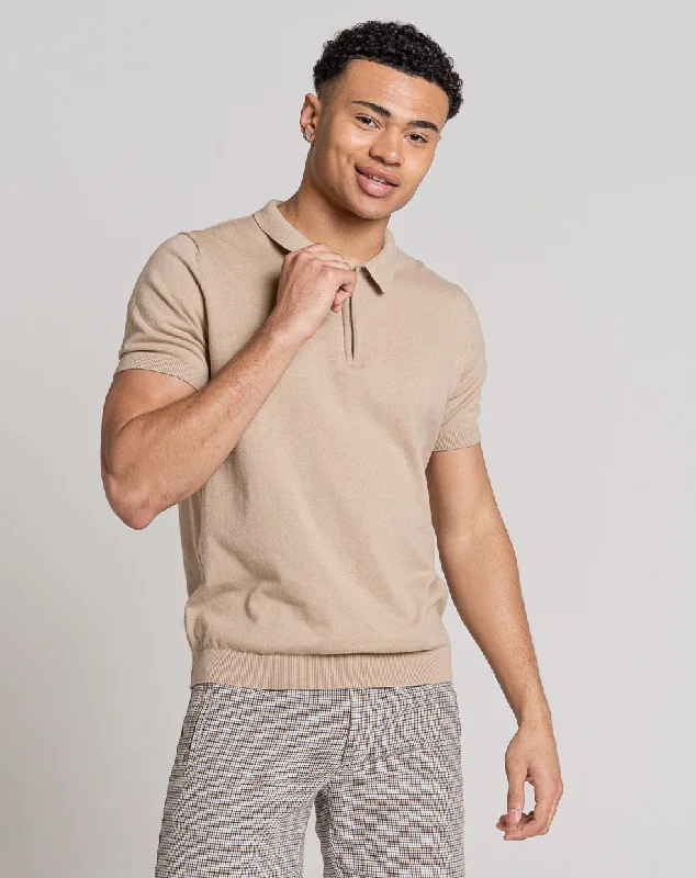 Exclusive Online Offer ESSENTIAL SHORT SLEEVE ZIP POLO TOP | LIGHT STONE MARL