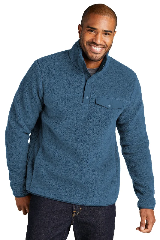 Big Deal Port Authority Mens Camp Fleece 1/4 Snap Sweatshirt w/ Pockets - Regatta Blue