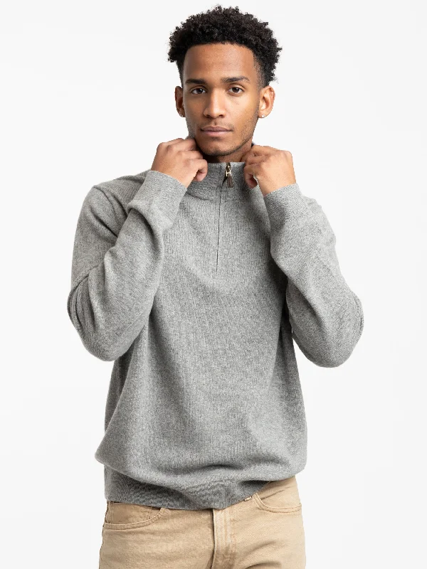 Deal Alert Heather Grey Wool Piqué Quarter-Zip Sweater