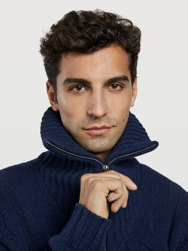 Members Only High collar zipped cardigan with fancy cables