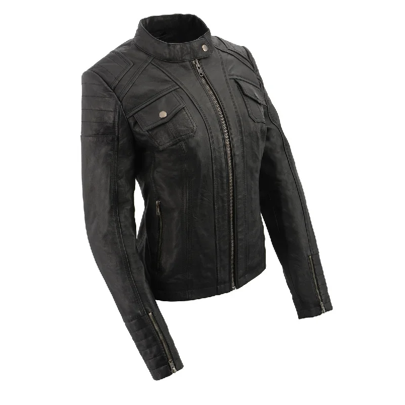 The Best Prices Milwaukee Leather SFL2806 Women's Quilted Black Mandarin Scuba Collar Fashion Casual Leather Jacket The Best Prices Milwaukee Leather SFL2806 Women's Quilted Black Mandarin Scuba Collar Fashion Casual Leather Jacket