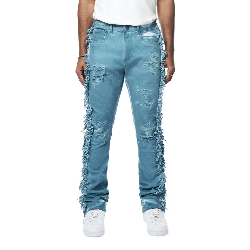 Weekend Specials to Cherish Stacked Frayed Pigment Dyed Pants - Cool Blue
