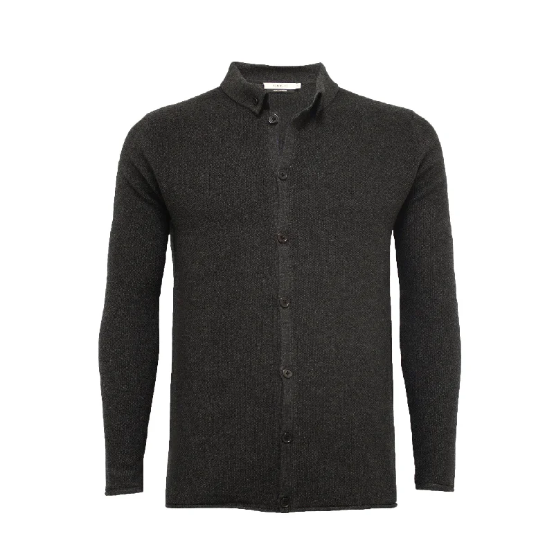 Doorbuster Deal Black Pique Stitch Cashmere Knitted Shirt Titan