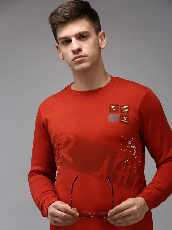 Year-End Sale Men Orange Solid Sweatshirt