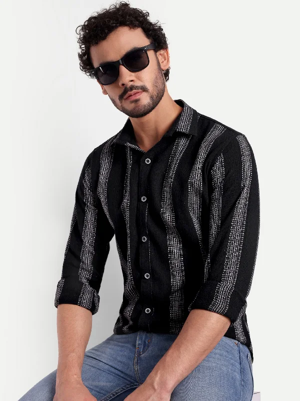 Price Smash Stripes Black Textured Shirt